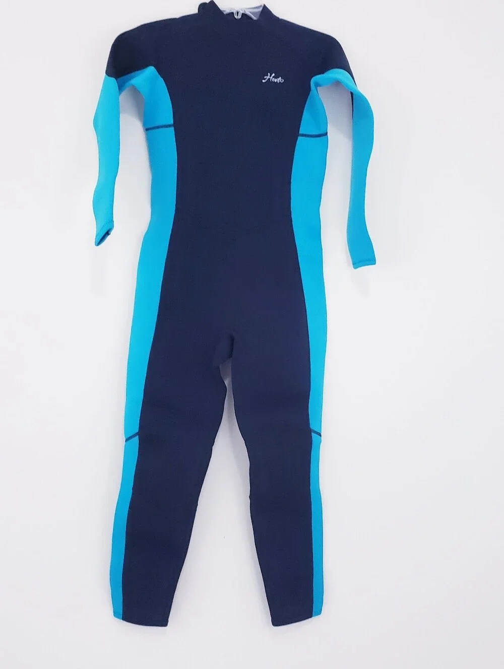 Hevto Wetsuit Kids Size 14 Black Blue Excellent 3/2mm Neoprene Full Bodysuit NEW